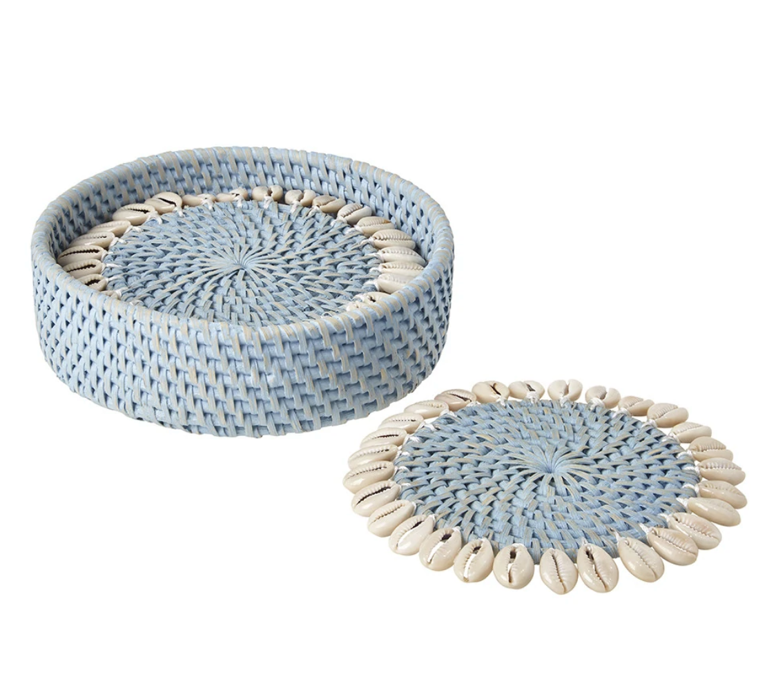 Light Blue Capiz Coasters, S/4