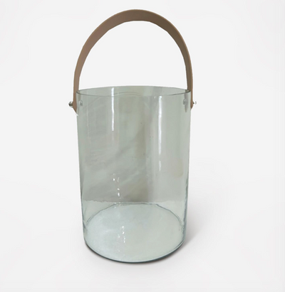 Leather Handle Glass Hurricane